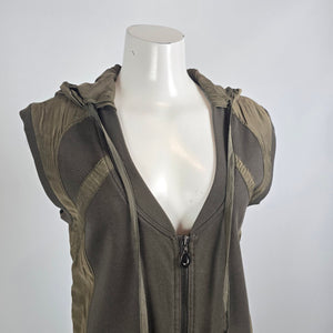 Mür Mür Olive Green Hooded Sleeveless Zip Vest Tunic Sz M