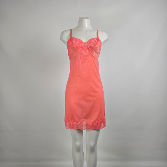 Vintage Harvey Woods Coral Lace Trim Full Slip Dress Size 4