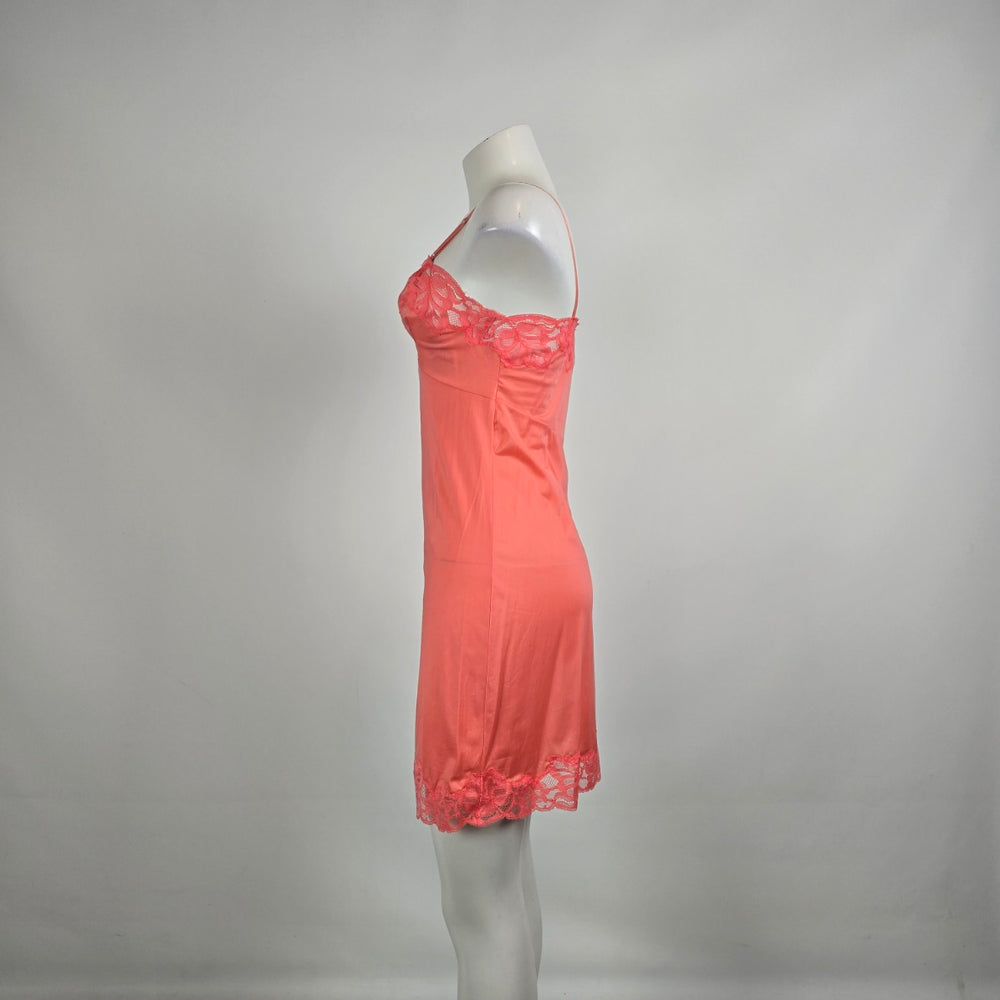 Vintage Harvey Woods Coral Lace Trim Full Slip Dress Size 4