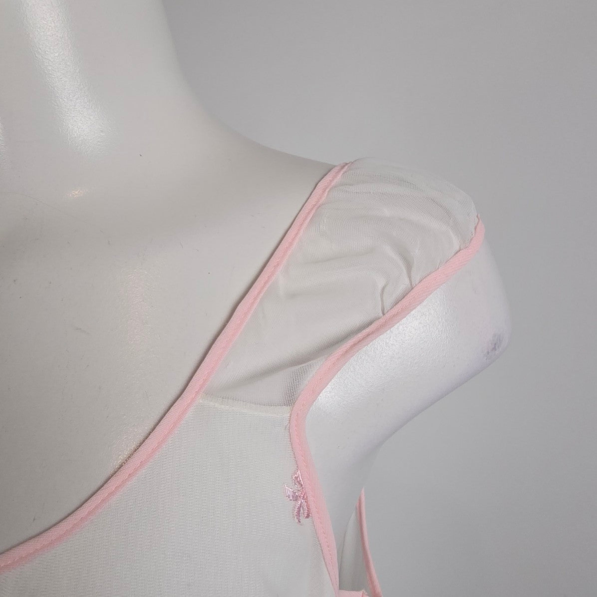 Vintage White Pink Embroidered Cotton Nightgown Dress Size S