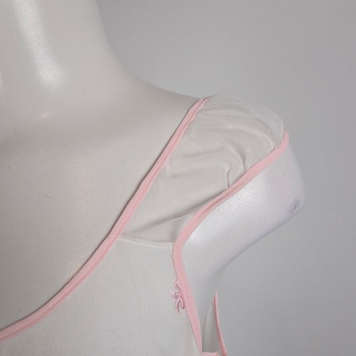 Vintage White Pink Embroidered Cotton Nightgown Dress Size S