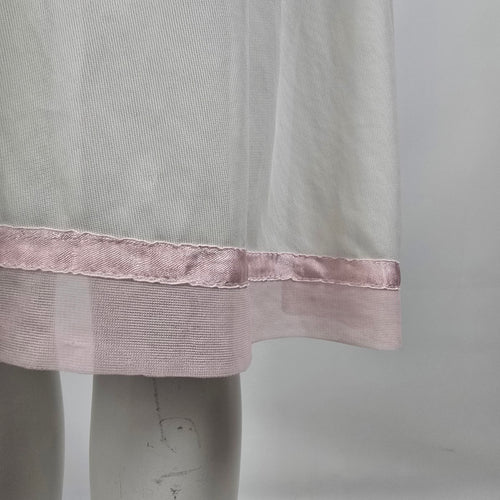 Vintage White Pink Embroidered Cotton Nightgown Dress Size S