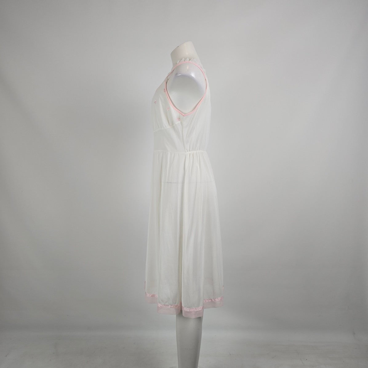 Vintage White Pink Embroidered Cotton Nightgown Dress Size S