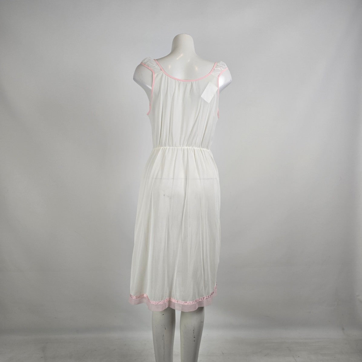 Vintage White Pink Embroidered Cotton Nightgown Dress Size S