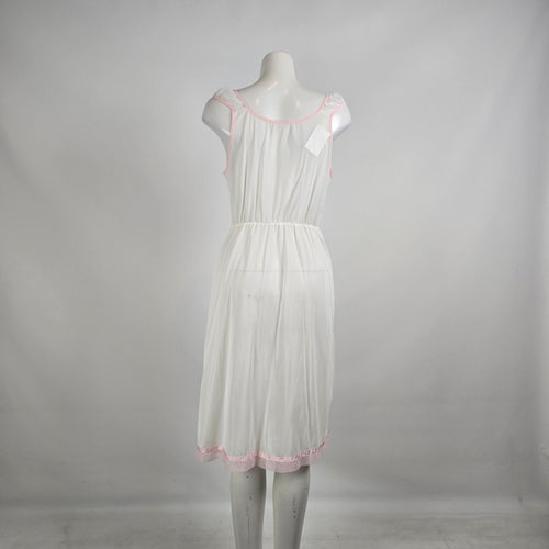 Vintage White Pink Embroidered Cotton Nightgown Dress Size S