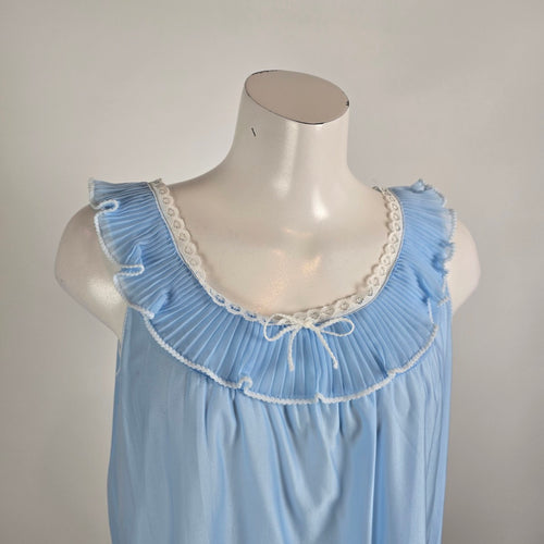 Vintage Blue Pleated Ruffle Nightgown Cami Top Size M/L