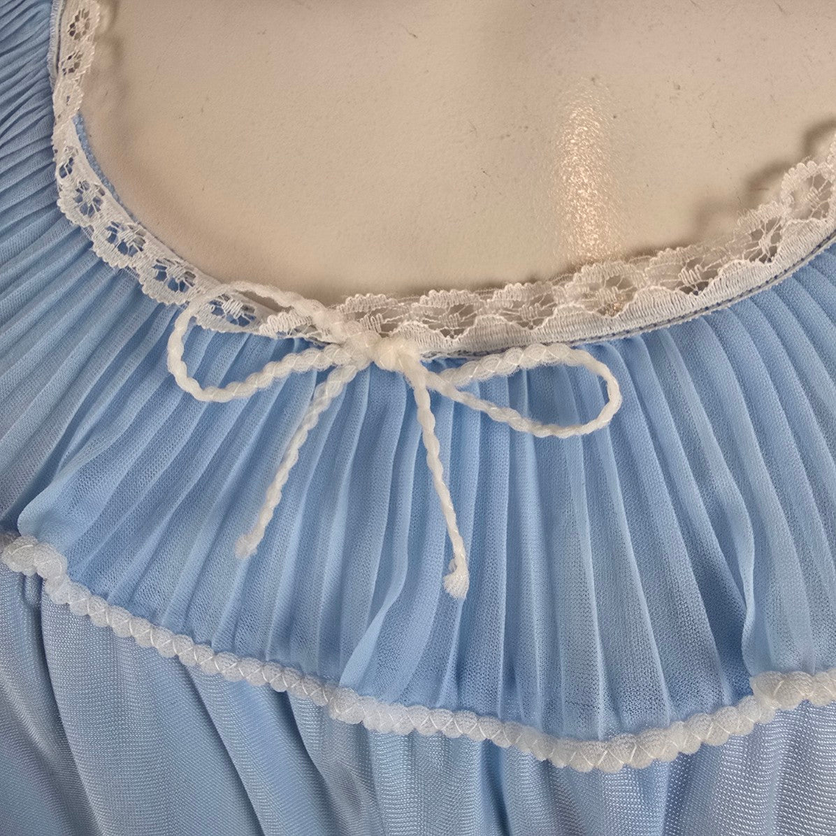 Vintage Blue Pleated Ruffle Nightgown Cami Top Size M/L