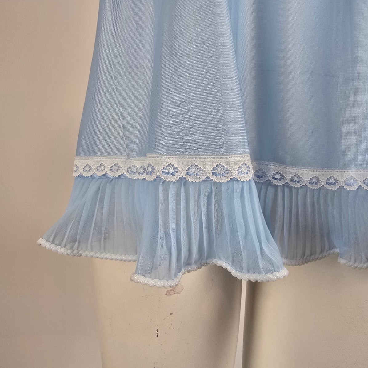 Vintage Blue Pleated Ruffle Nightgown Cami Top Size M/L