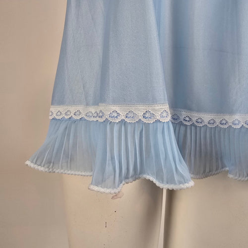 Vintage Blue Pleated Ruffle Nightgown Cami Top Size M/L