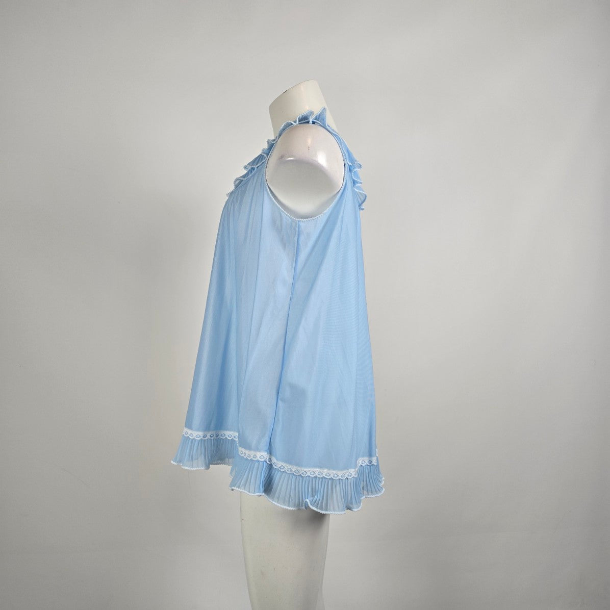 Vintage Blue Pleated Ruffle Nightgown Cami Top Size M/L