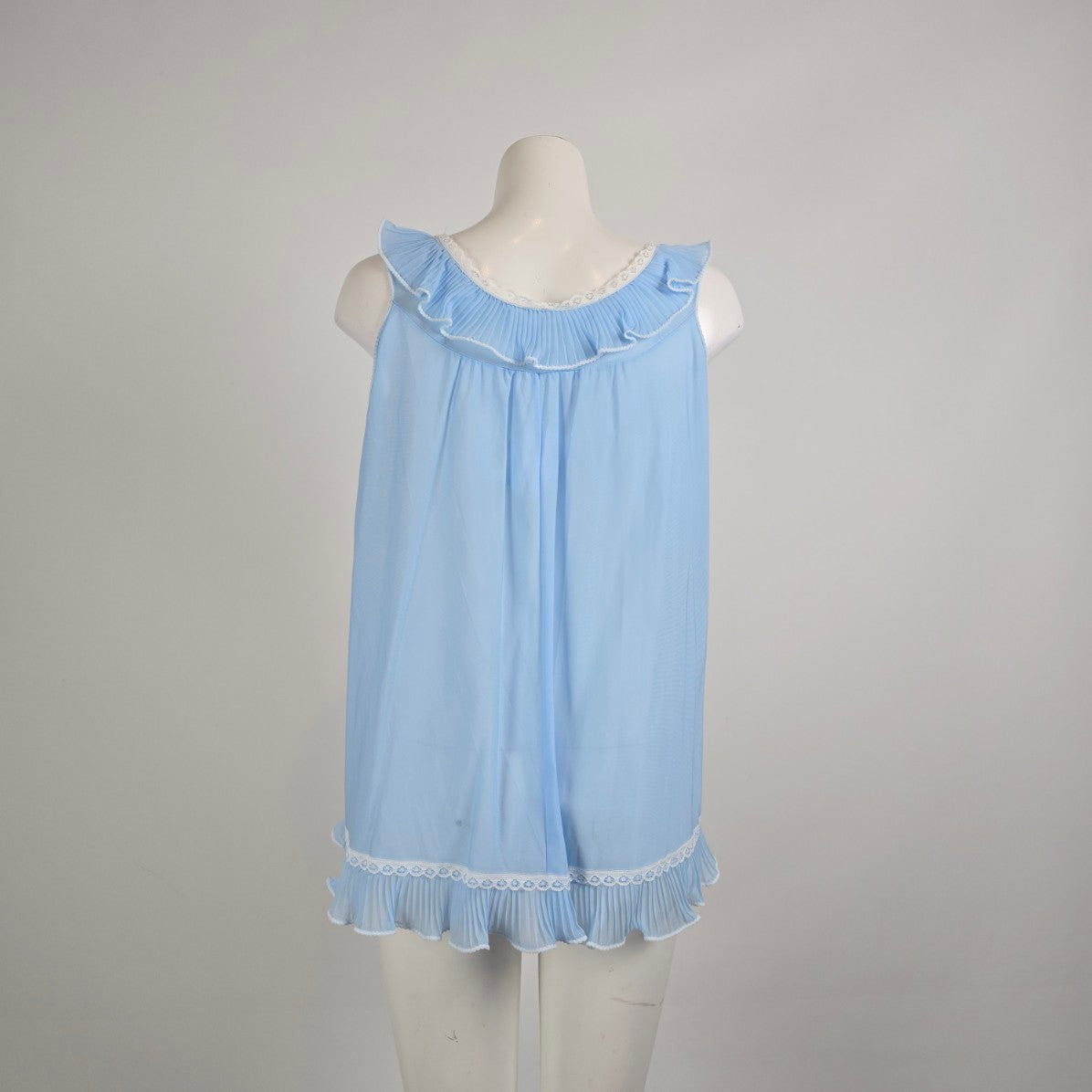Vintage Blue Pleated Ruffle Nightgown Cami Top Size M/L