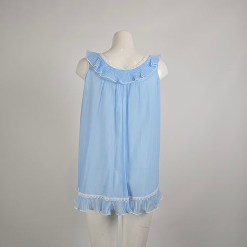 Vintage Blue Pleated Ruffle Nightgown Cami Top Size M/L