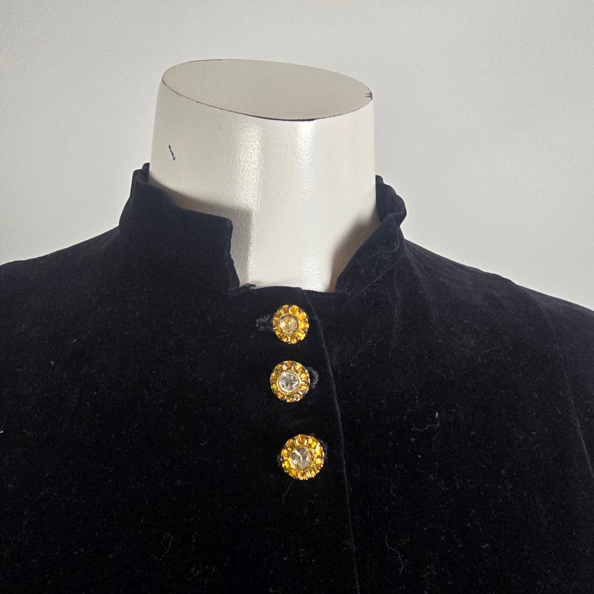 Vintage Black Velvet Gold Button Jacket Skirt Set Size S