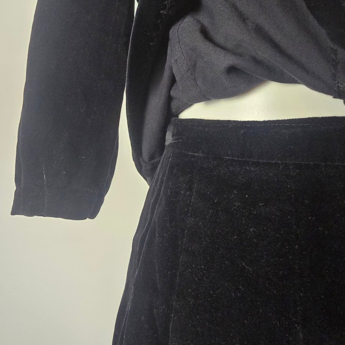 Vintage Black Velvet Gold Button Jacket Skirt Set Size S