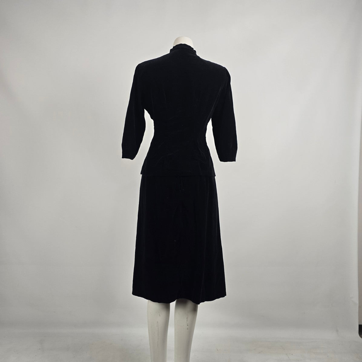 Vintage Black Velvet Gold Button Jacket Skirt Set Size S