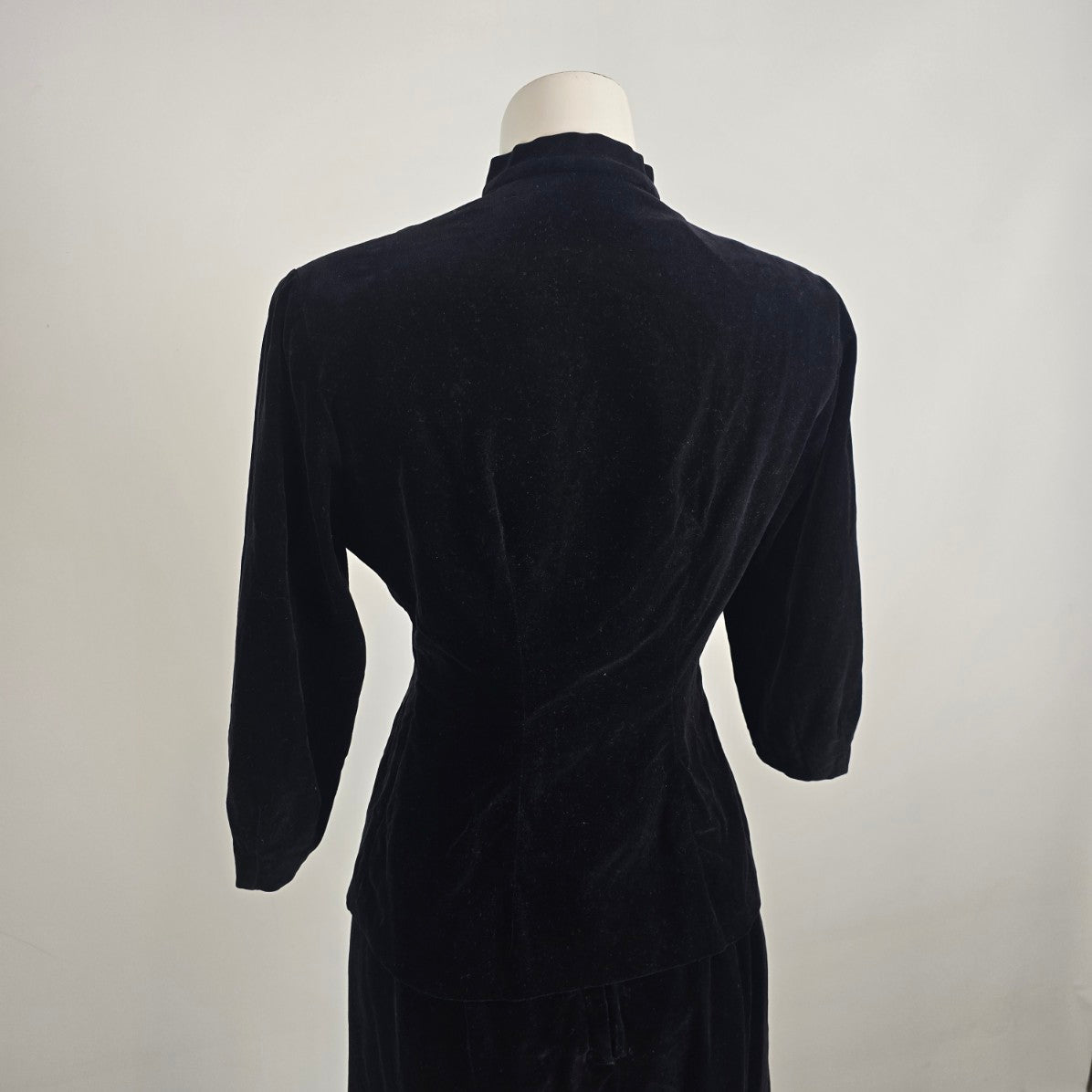 Vintage Black Velvet Gold Button Jacket Skirt Set Size S