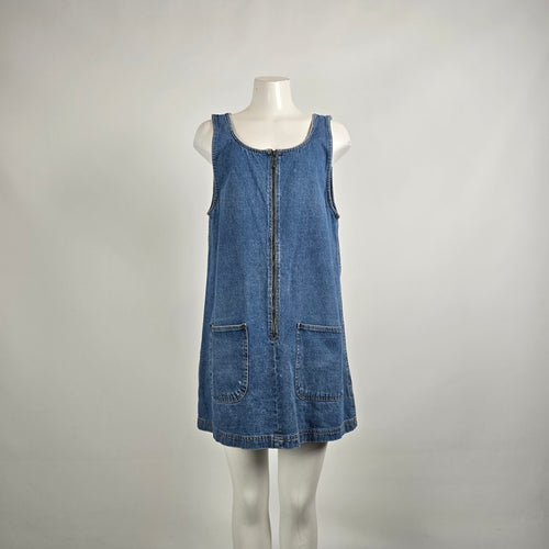 Vintage Quest Denim Zip Front Jumper Dress Sz L
