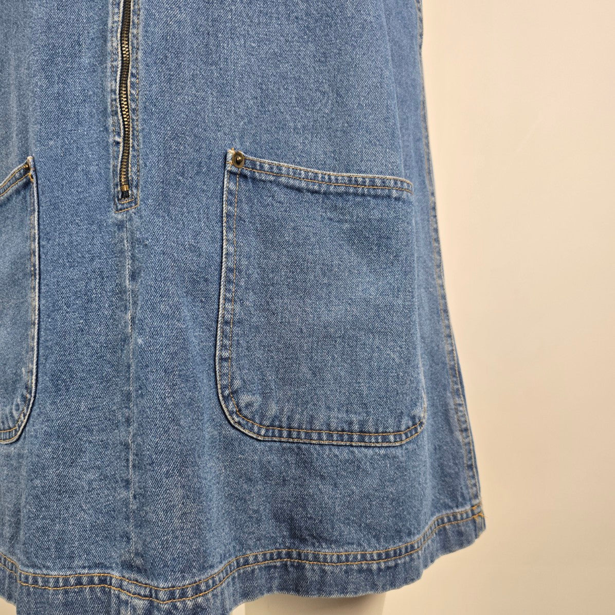 Vintage Quest Denim Zip Front Jumper Dress Sz L
