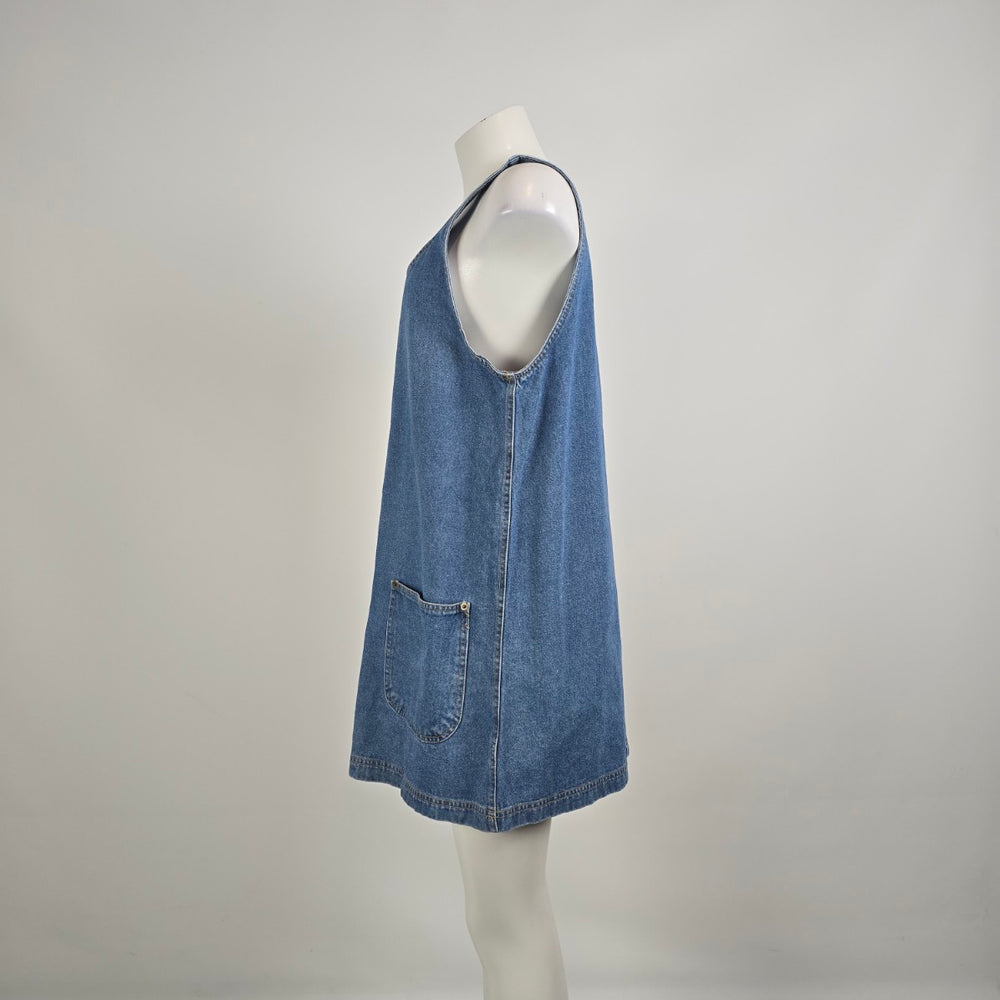 Vintage Quest Denim Zip Front Jumper Dress Sz L
