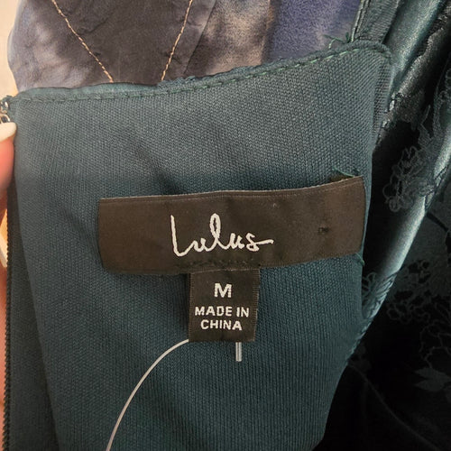 Lulus Teal Satin Floral Cowl Neck Maxi Dress Sz M
