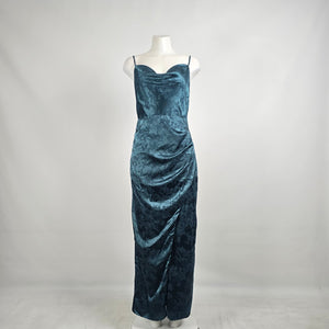 Lulus Teal Satin Floral Cowl Neck Maxi Dress Sz M