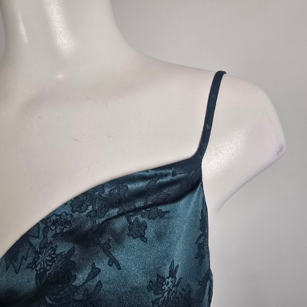 Lulus Teal Satin Floral Cowl Neck Maxi Dress Sz M