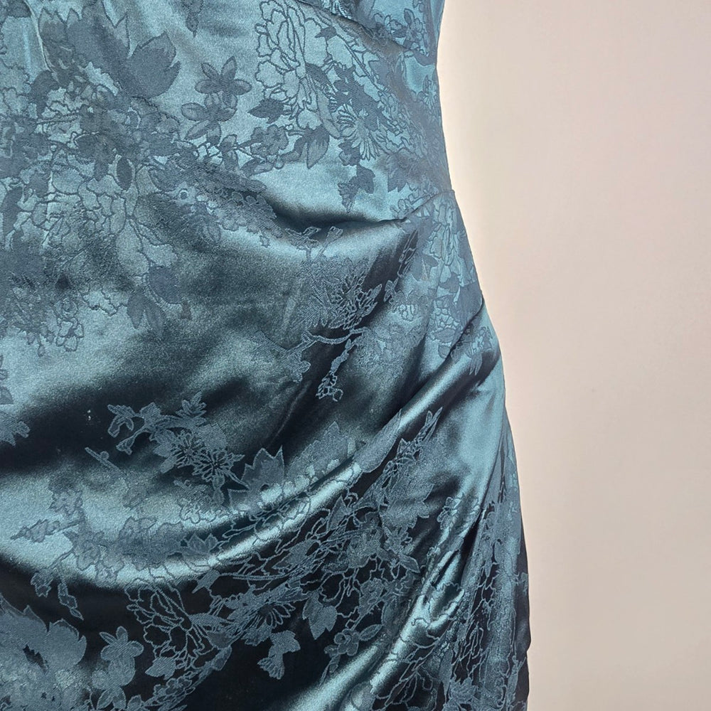 Lulus Teal Satin Floral Cowl Neck Maxi Dress Sz M