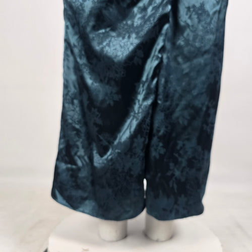 Lulus Teal Satin Floral Cowl Neck Maxi Dress Sz M