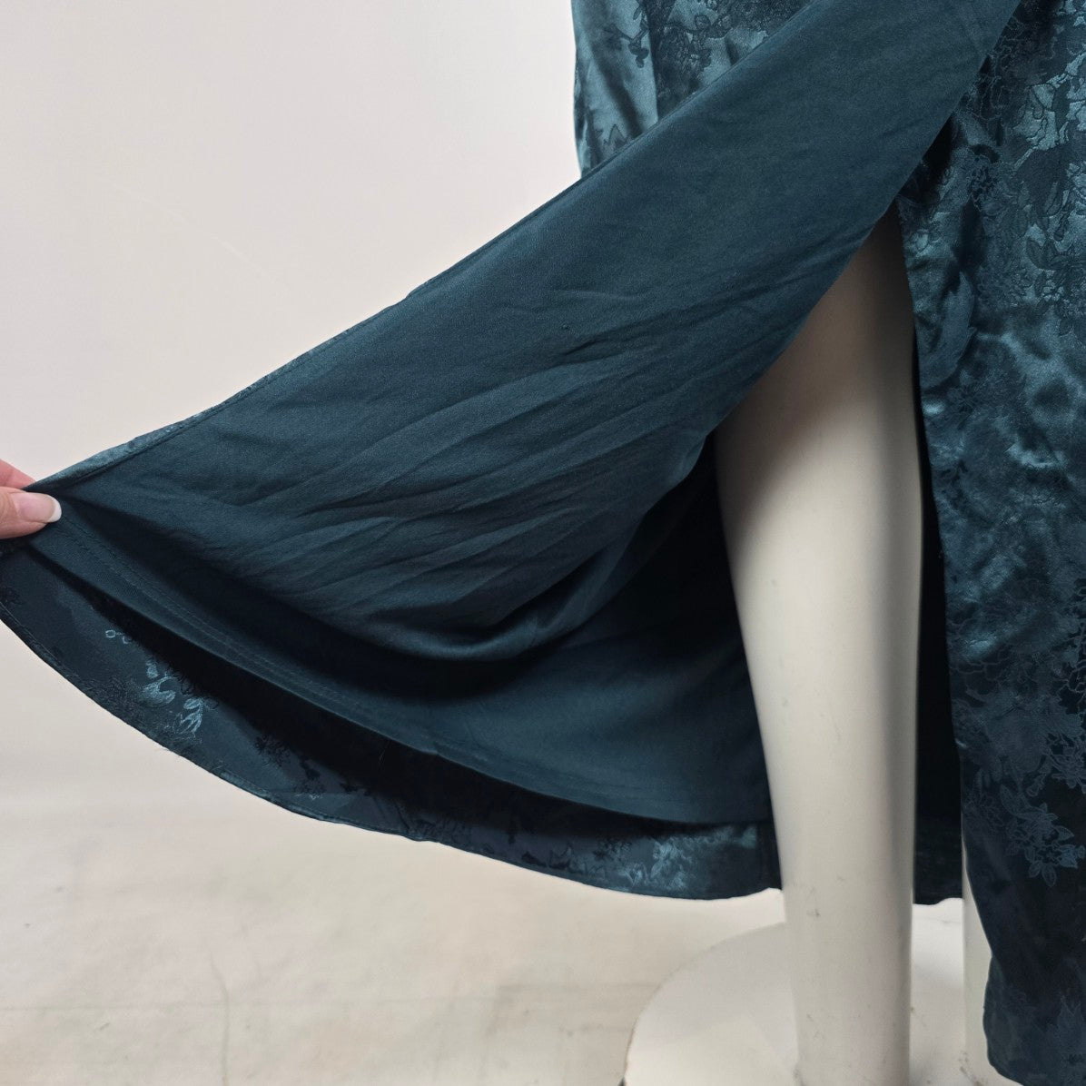Lulus Teal Satin Floral Cowl Neck Maxi Dress Sz M