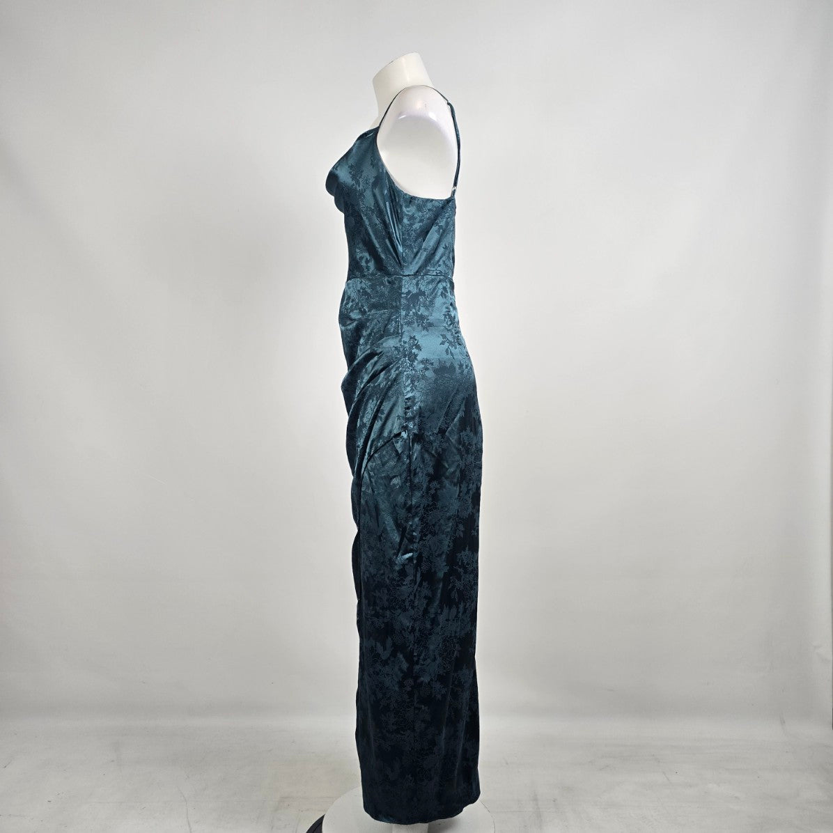 Lulus Teal Satin Floral Cowl Neck Maxi Dress Sz M