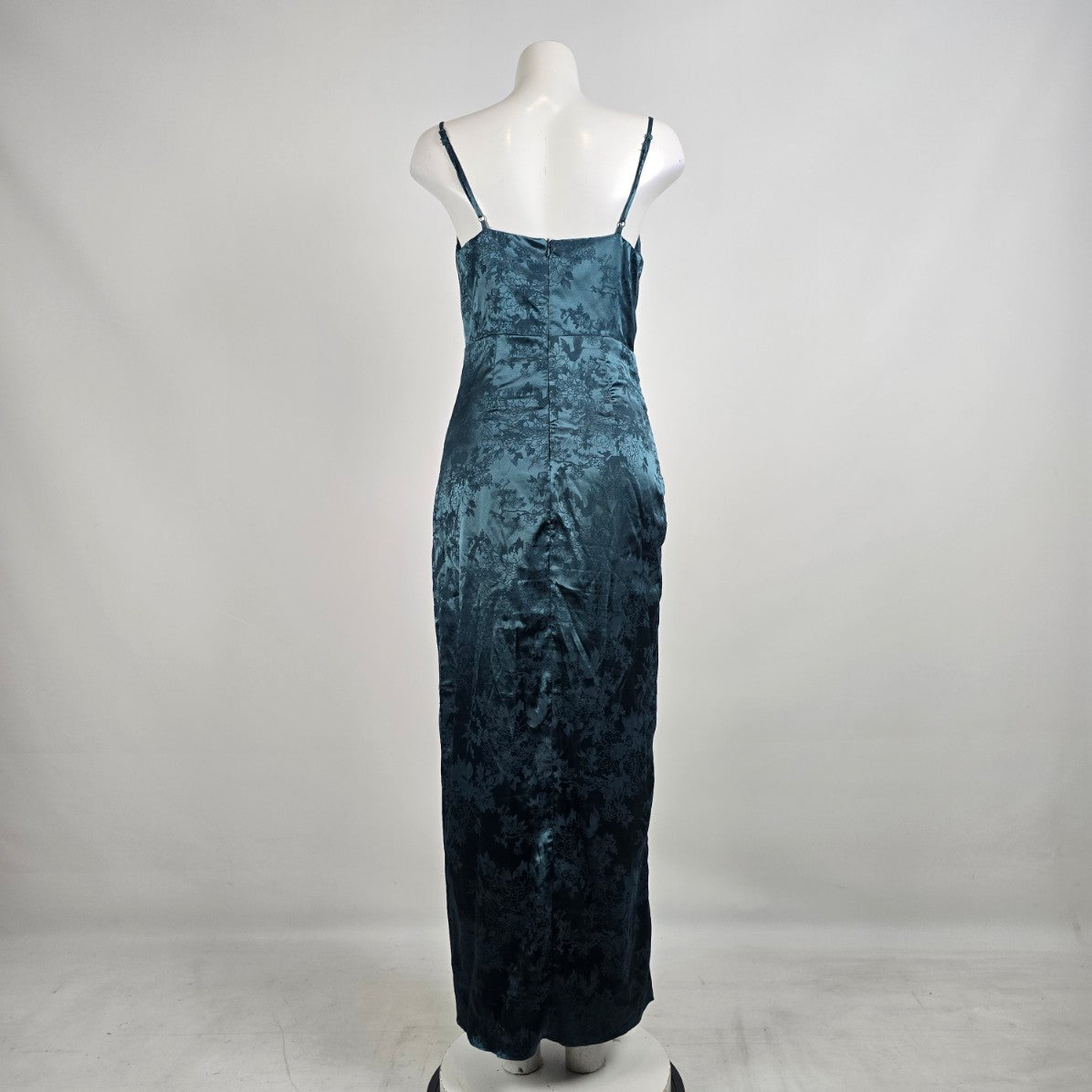 Lulus Teal Satin Floral Cowl Neck Maxi Dress Sz M