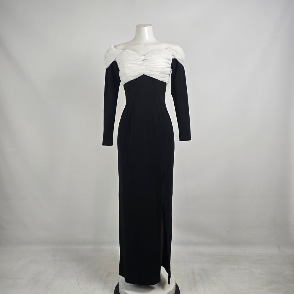 Vintage Lori Ann Black White Off Shoulder Formal Gown Sz 10