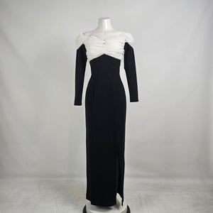 Vintage Lori Ann Black White Off Shoulder Formal Gown Sz 10