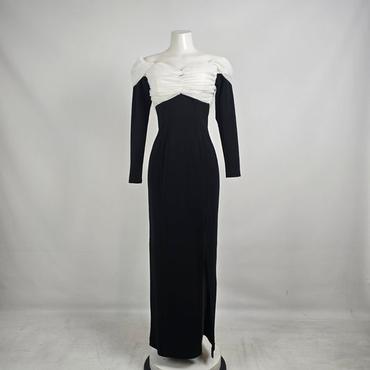 Vintage Lori Ann Black White Off Shoulder Formal Gown Sz 10