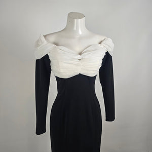 Vintage Lori Ann Black White Off Shoulder Formal Gown Sz 10