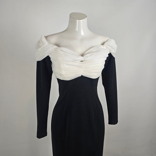 Vintage Lori Ann Black White Off Shoulder Formal Gown Sz 10