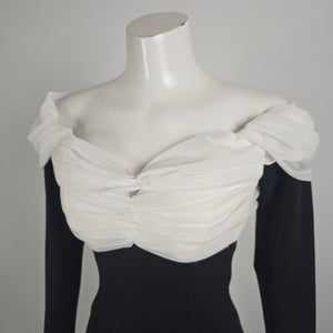 Vintage Lori Ann Black White Off Shoulder Formal Gown Sz 10
