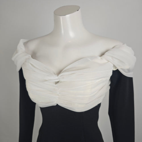 Vintage Lori Ann Black White Off Shoulder Formal Gown Sz 10