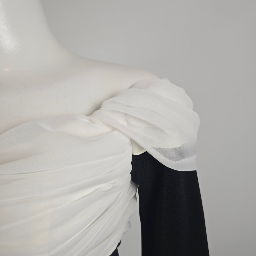 Vintage Lori Ann Black White Off Shoulder Formal Gown Sz 10