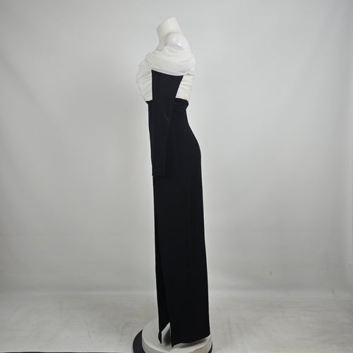 Vintage Lori Ann Black White Off Shoulder Formal Gown Sz 10