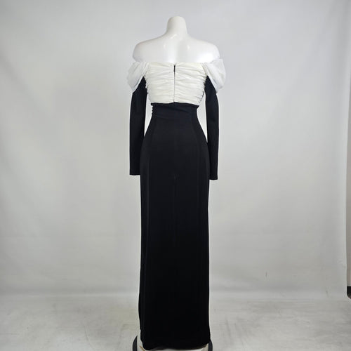 Vintage Lori Ann Black White Off Shoulder Formal Gown Sz 10