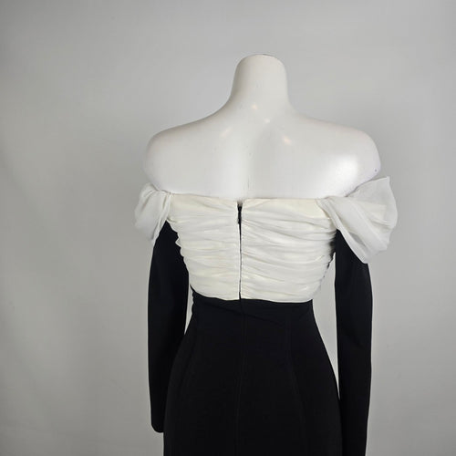 Vintage Lori Ann Black White Off Shoulder Formal Gown Sz 10
