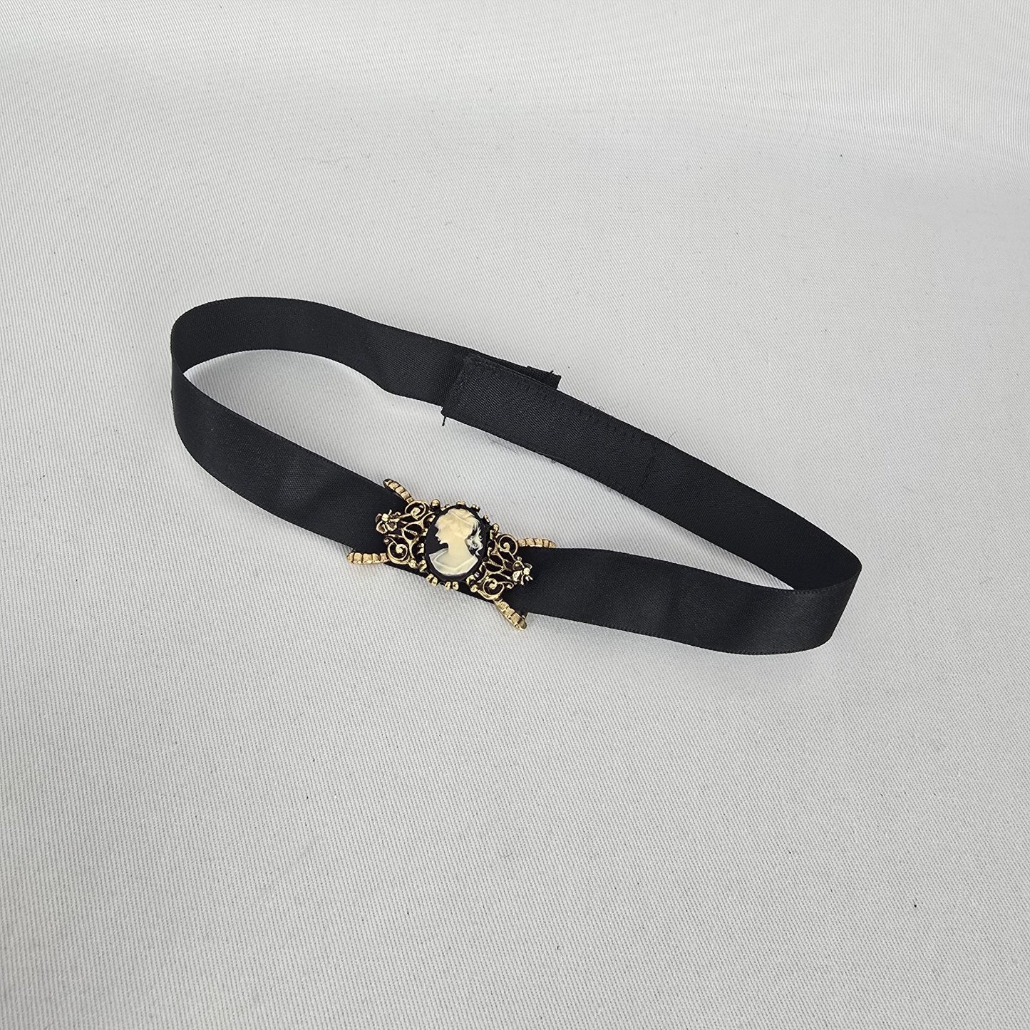 Vintage Black Ribbon Cameo Choker Necklace