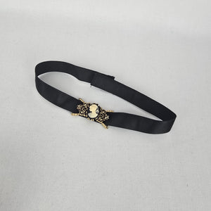 Vintage Black Ribbon Cameo Choker Necklace