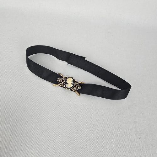 Vintage Black Ribbon Cameo Choker Necklace