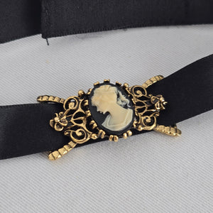 Vintage Black Ribbon Cameo Choker Necklace