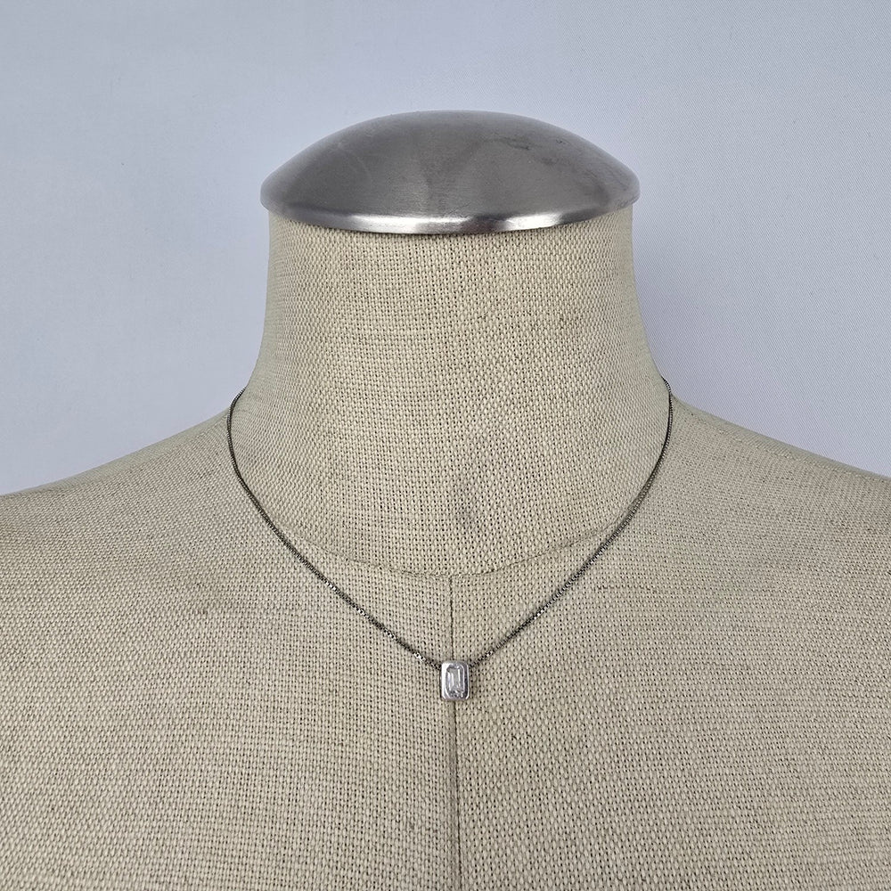 Sterling Silver CZ Rectangle Pendant Necklace