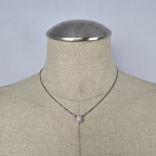 Sterling Silver CZ Rectangle Pendant Necklace