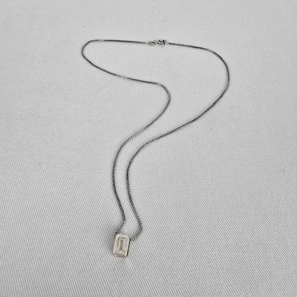 Sterling Silver CZ Rectangle Pendant Necklace