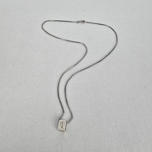 Sterling Silver CZ Rectangle Pendant Necklace